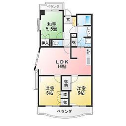 レインボー桜ケ丘 3LDKの間取図画像