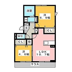 オッツ三蔵子B 2LDKの間取図画像