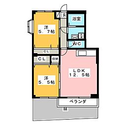 ベルバランセ杉浦壱番館 2LDKの間取図画像