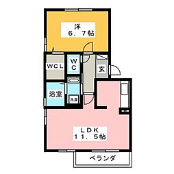 グランパティオB 1LDKの間取図画像