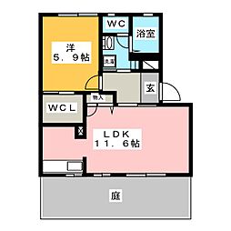 ルミエール本野2B 1LDKの間取図画像