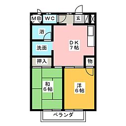 小野マンション 2階2DKの間取り
