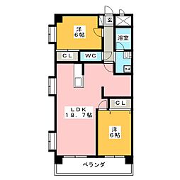 サンライズ梅坪 2LDKの間取図画像