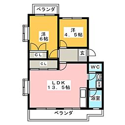 グランデール栄B棟 2LDKの間取図画像