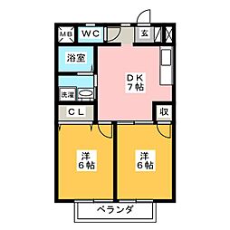 小野マンション 2DKの間取図画像