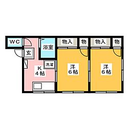 高上ハイツ 2Kの間取図画像