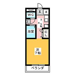 サンライズ中原 1Kの間取図画像