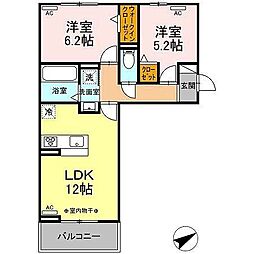 豊田市浄水町伊保原アパート 2LDKの間取図画像