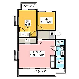 グランデール栄B棟 2LDKの間取図画像