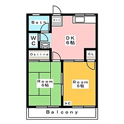 エクセレンス横山 2DKの間取図画像