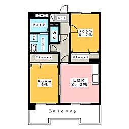 レイスペース小川　Ｂ 4階2LDKの間取り