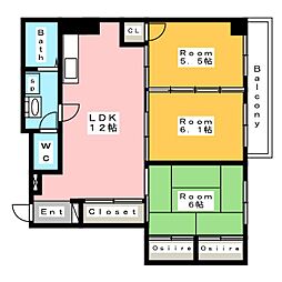 ライジングサン安城 3LDKの間取図画像