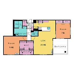 ＬＵＣＡ 3階2LDKの間取り