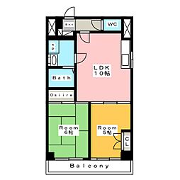 ライジングサン安城 5階2LDKの間取り
