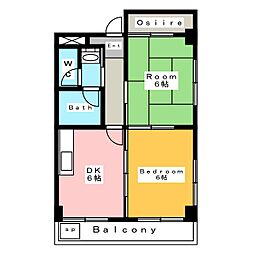 ハイツ本城 2DKの間取図画像
