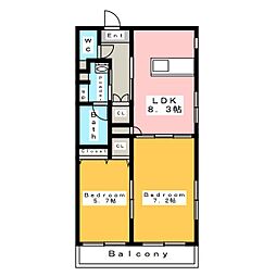 プレイン安城 2DKの間取図画像