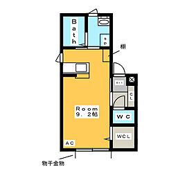 サンハイム 2階ワンルームの間取り