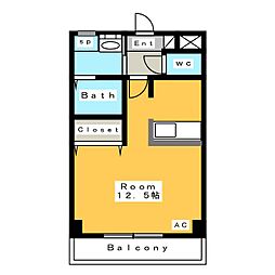 キューブ安城 1階ワンルームの間取り