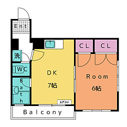 リバブルヒル福釜1 1DKの間取図画像