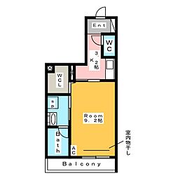 メゾン米津 1Kの間取図画像