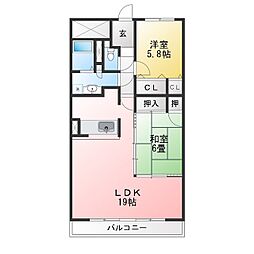 サンシャインハイツ 2LDKの間取図画像