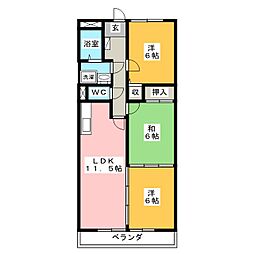ラクール中切 1階3LDKの間取り