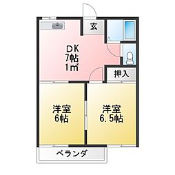 クレール金山C 2DKの間取図画像