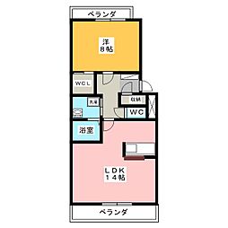 ベルホーム三軒家B 1LDKの間取図画像