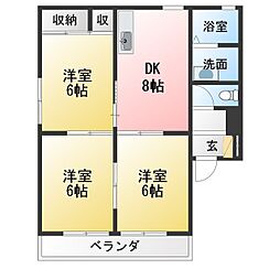 ハイツ花菱2A 3DKの間取図画像