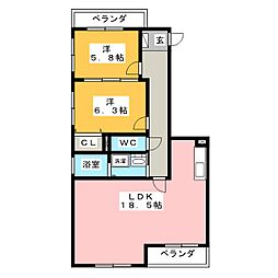 グレジデンス中道 2LDKの間取図画像