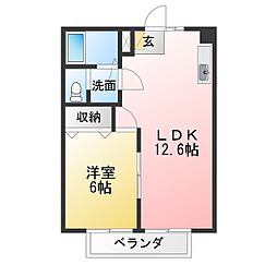 シャルム白鳳2 1LDKの間取図画像