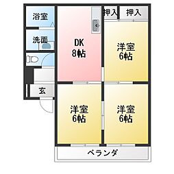 ハイツ花菱2B 3DKの間取図画像