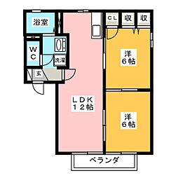 ファミーユA 2階2LDKの間取り