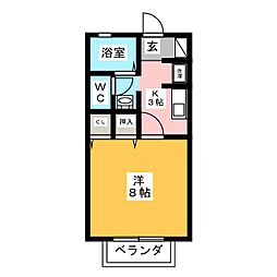 プリンシア'98A 1Kの間取図画像