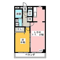クラウン杉本F 1LDKの間取図画像