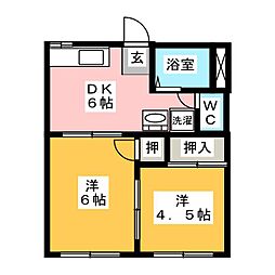石根ハイツB 2DKの間取図画像