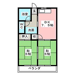 ファミールハイツB 2DKの間取図画像