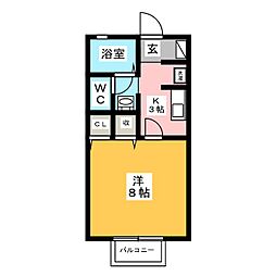 プリンシア'98B 1Kの間取図画像