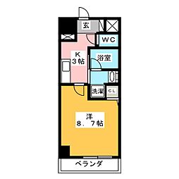 リバストン曙 1Kの間取図画像