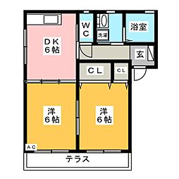 プレシャスメゾンB 2DKの間取図画像