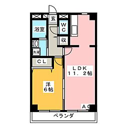 クラウン杉本F 1LDKの間取図画像