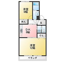 クラウン杉本A 2DKの間取図画像