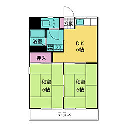 フローラルハウス 1階2DKの間取り