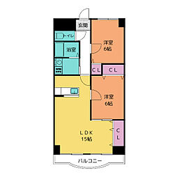 シティーコート二本木新町 2LDKの間取図画像
