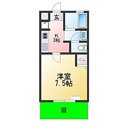 ロイヤルオーク 1Kの間取図画像