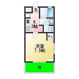 ロイヤルオーク 1Kの間取図画像