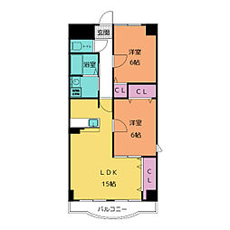 シティーコート二本木新町 2LDKの間取図画像