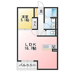 ミオ フラーゼ A棟 1LDKの間取図画像