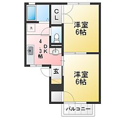 パークサイド小山A 2DKの間取図画像