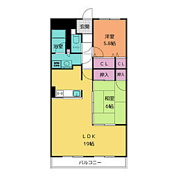 サンシャインハイツ 2LDKの間取図画像